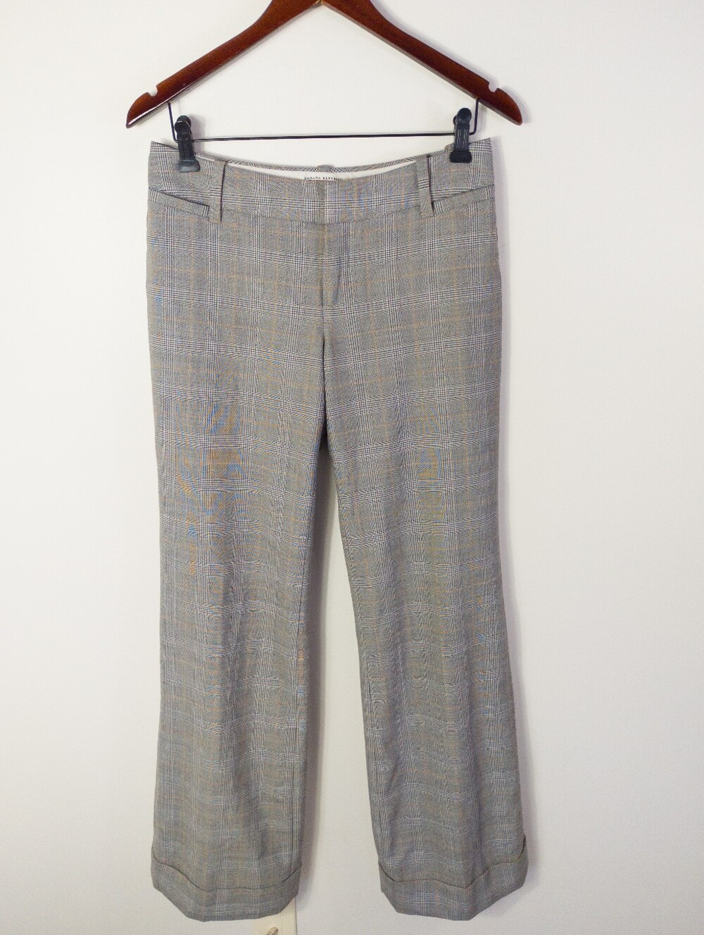 Banana Republic Ryan Fit Plaid Wool Blend Cuffed Trousers Grey Size 2